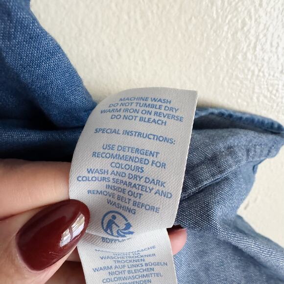 Boden Blue Chamray Short Sleeve Button Front Collared Mini Dress - Size 8 - Picture 7 of 9